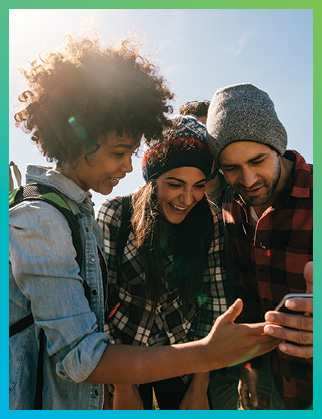 Friends looking at phone